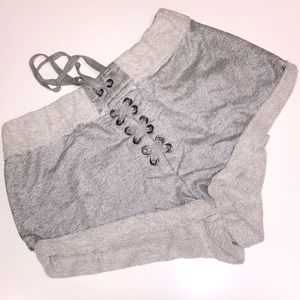 Forever 21 grey metallic thread lace up terry lounge sexy booty boy shorts XS S